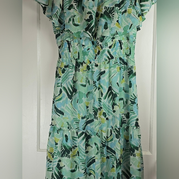 Rabbit Rabbit Rabbit Aqua Tropical Floral Ruffled Maxi Dress Size 16 - Picture 3 of 10